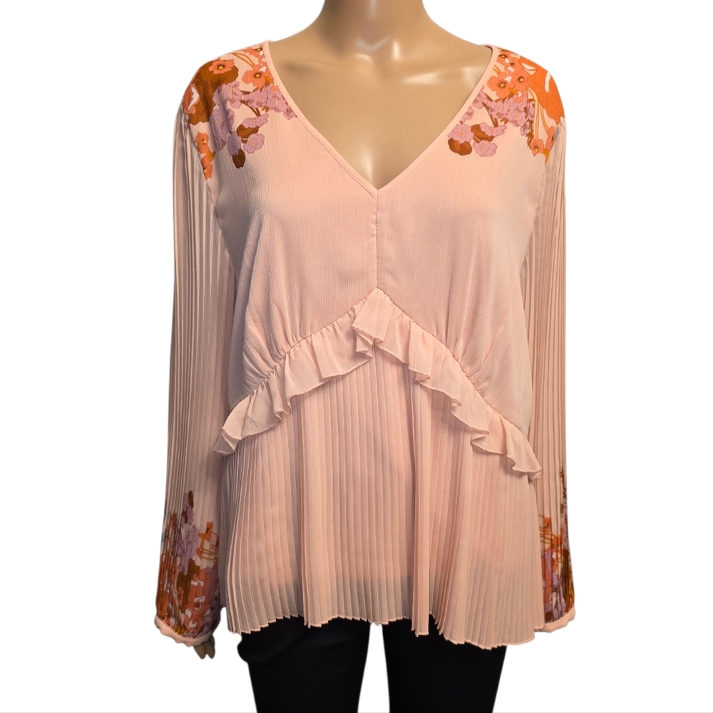 Daniel Rainn DR2 Elegant Pink Floral Women's Blouse Size XXL